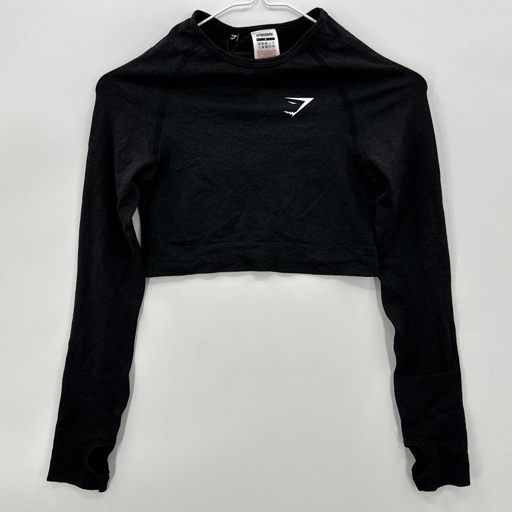 Gymshark Top Women Small Black Vital Seamless 2.0 Crop Shirt Athletic Active NEW